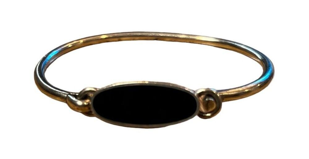 Vintage 925 Sterling Silver Onyx Hook Bracelet Mexico Boho Chic